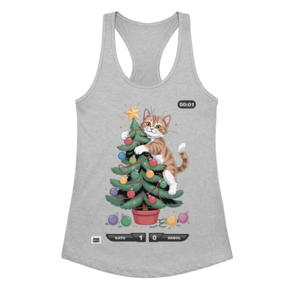 Camiseta de gatos para mujer GATO 1 – ÁRBOL 0 en color gris jaspeado, vista plana