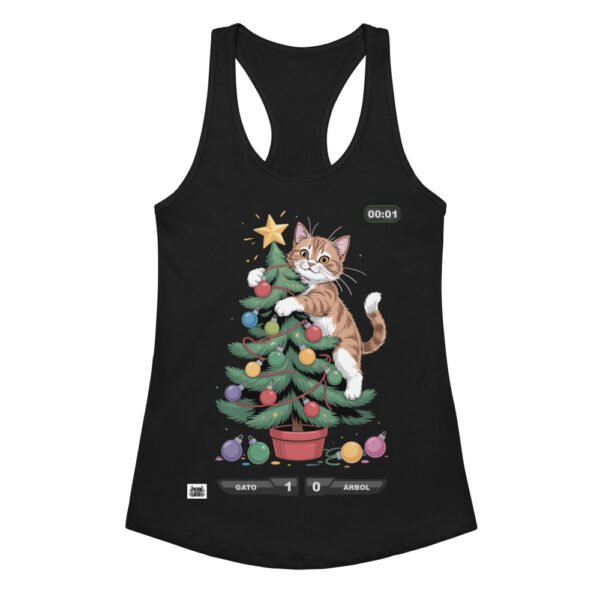 Camiseta de gatos para mujer GATO 1 – ÁRBOL 0 en color negro, vista plana