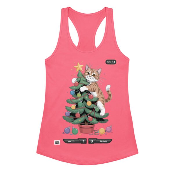 Camiseta de gatos para mujer GATO 1 – ÁRBOL 0 en color rosa eléctrico, vista plana