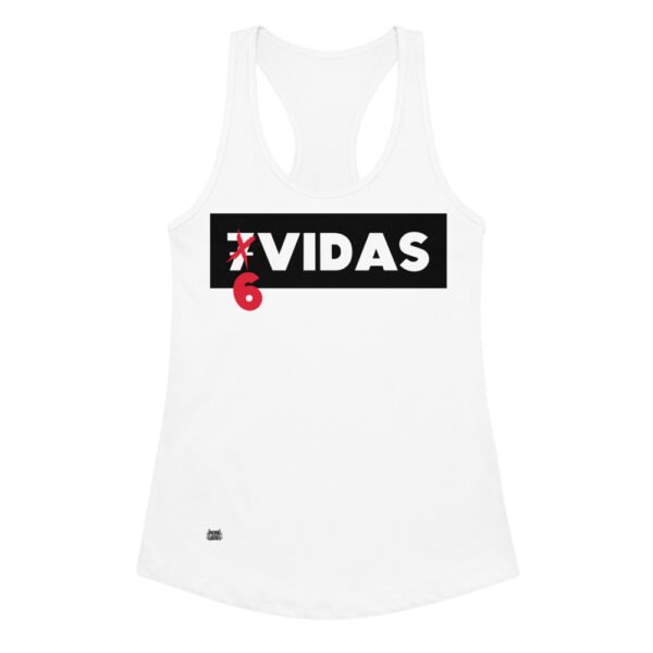 Camiseta de gatos para mujer 7 VIDAS, 6 VIDAS en color blanco, vista plana