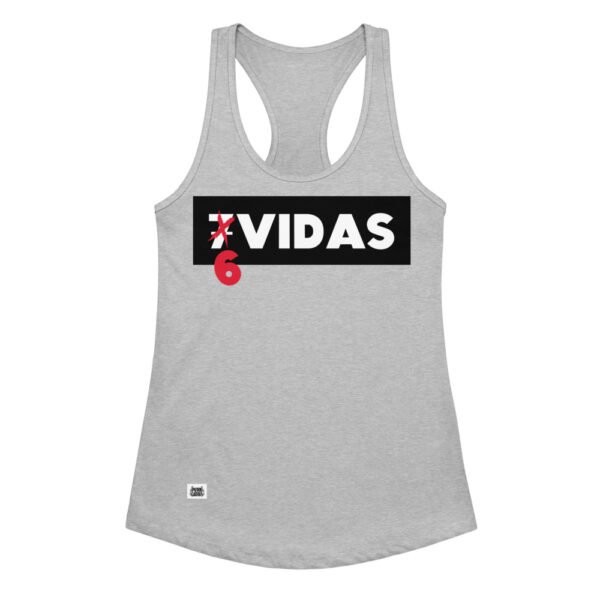Camiseta de gatos para mujer 7 VIDAS, 6 VIDAS en color gris jaspeado, vista plana
