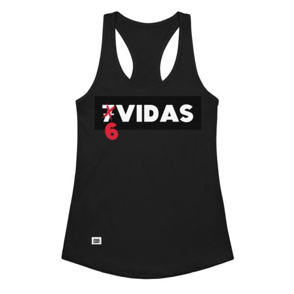 Camiseta de gatos para mujer 7 VIDAS, 6 VIDAS en color negro, vista plana
