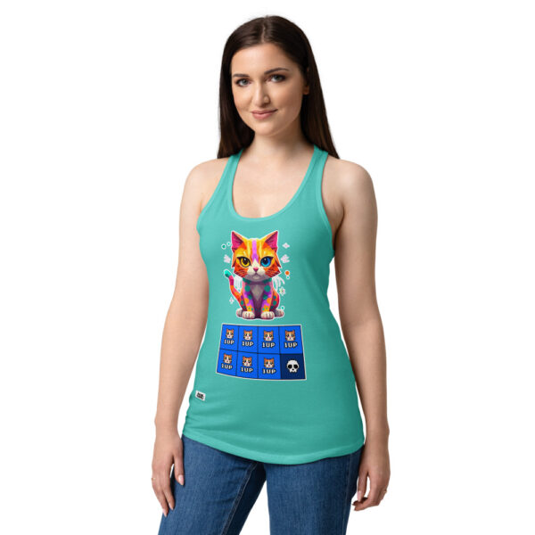 Camiseta de gatos para mujer 7 VIDAS GAMER en color azul tahití, sobre modelo