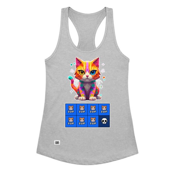 Camiseta de gatos para mujer 7 VIDAS GAMER en color gris jaspeado, vista plana