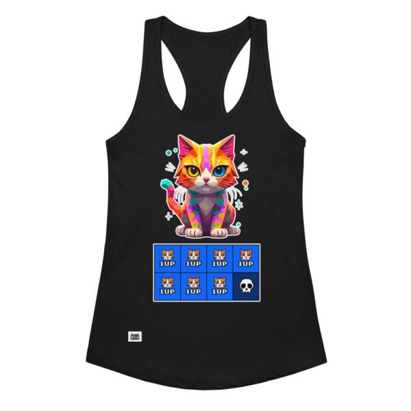 Camiseta de gatos para mujer 7 VIDAS GAMER en color negro, vista plana