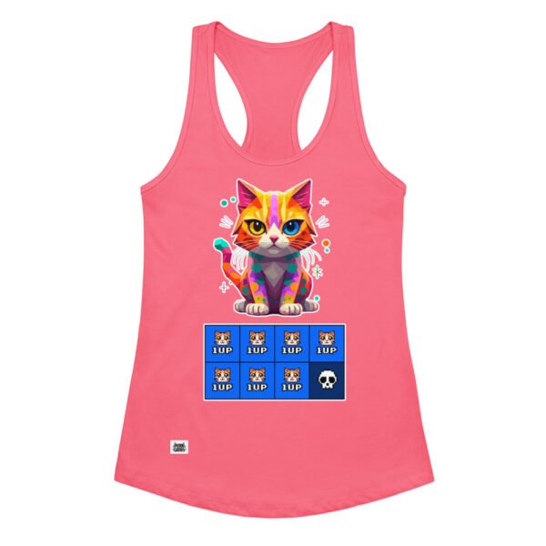 Camiseta de gatos para mujer 7 VIDAS GAMER en color rosa eléctrico, vista plana