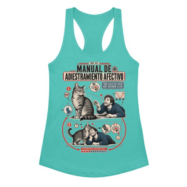 Camiseta de gatos para mujer ADIESTRAMIENTO AFECTIVO en color azul tahití, vista plana