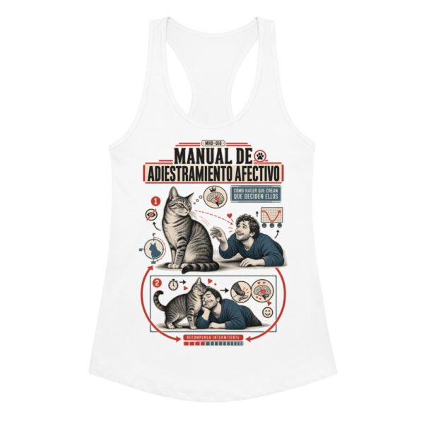 Camiseta de gatos para mujer ADIESTRAMIENTO AFECTIVO en color blanco, vista plana
