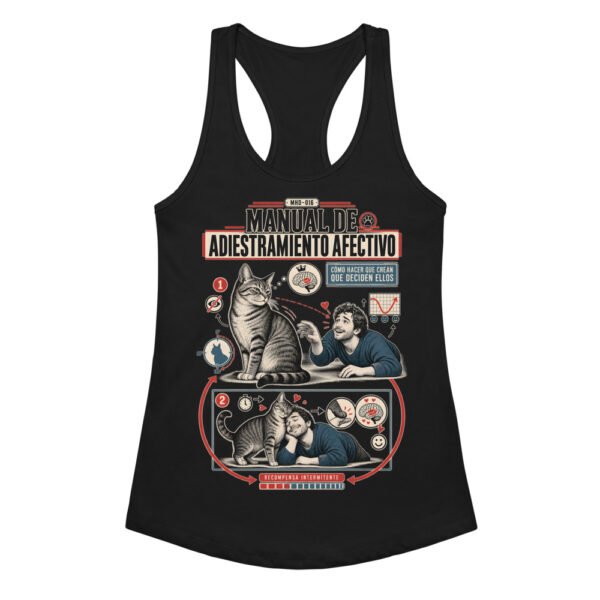 Camiseta de gatos para mujer ADIESTRAMIENTO AFECTIVO en color negro, vista plana