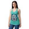 Camiseta de gatos para mujer GATO ÁNGEL en color azul tahití, sobre modelo
