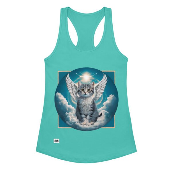 Camiseta de gatos para mujer GATO ÁNGEL en color azul tahití, vista plana