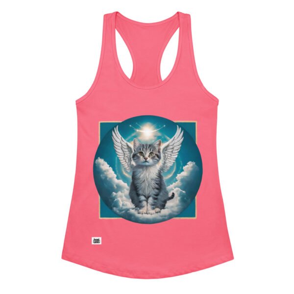 Camiseta de gatos para mujer GATO ÁNGEL en color rosa eléctrico, vista plana