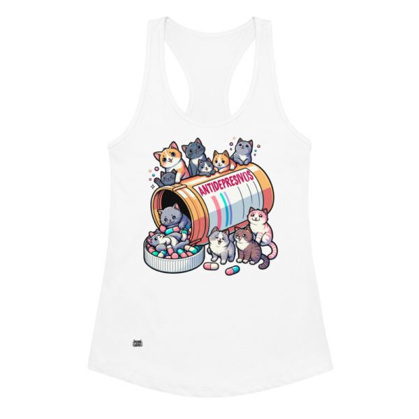 Camiseta de gatos para mujer ANTIDEPRESIVOS en color blanco, vista plana