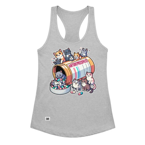Camiseta de gatos para mujer ANTIDEPRESIVOS en color gris jaspeado, vista plana