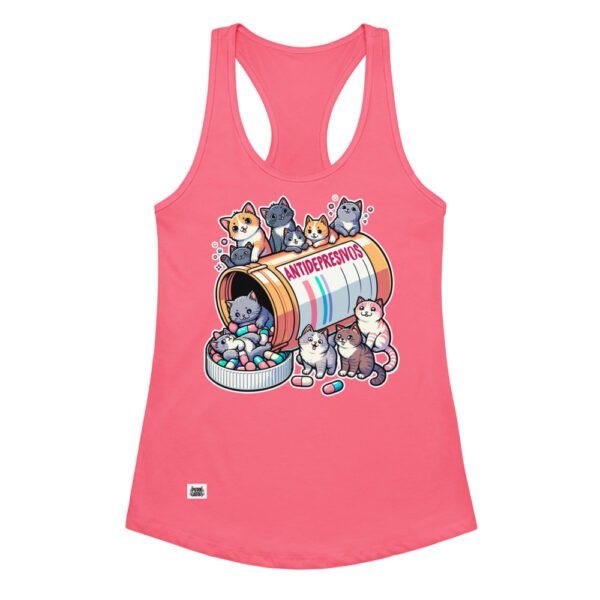 Camiseta de gatos para mujer ANTIDEPRESIVOS en color rosa eléctrico, vista plana