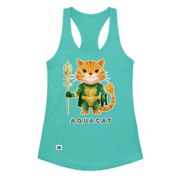 Camiseta de gatos para mujer AQUACAT en color azul tahití, vista plana