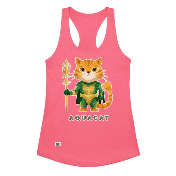 Camiseta de gatos para mujer AQUACAT en color rosa eléctrico, vista plana