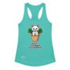 Camiseta de gatos para mujer AQUÍ JODIENDO TUS PLANTAS en color azul tahití, vista plana