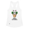 Camiseta de gatos para mujer AQUÍ JODIENDO TUS PLANTAS en color blanco, vista plana