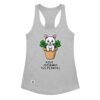 Camiseta de gatos para mujer AQUÍ JODIENDO TUS PLANTAS en color gris jaspeado, vista plana