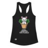 Camiseta de gatos para mujer AQUÍ JODIENDO TUS PLANTAS en color negro, vista plana