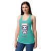 Camiseta de gatos para mujer ASTROGATO en color azul tahití, sobre modelo