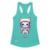 Camiseta de gatos para mujer ASTROGATO en color azul tahití, vista plana