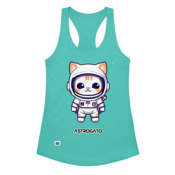 Camiseta de gatos para mujer ASTROGATO en color azul tahití, vista plana