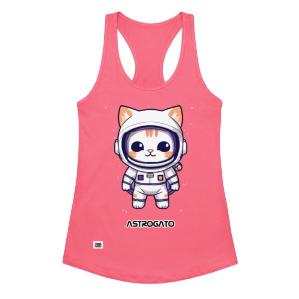 Camiseta de gatos para mujer ASTROGATO en color rosa eléctrico, vista plana