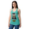 Camiseta de gatos para mujer BATCAT en color azul tahití, sobre modelo