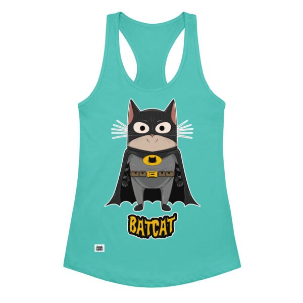 Camiseta de gatos para mujer BATCAT en color azul tahití, vista plana
