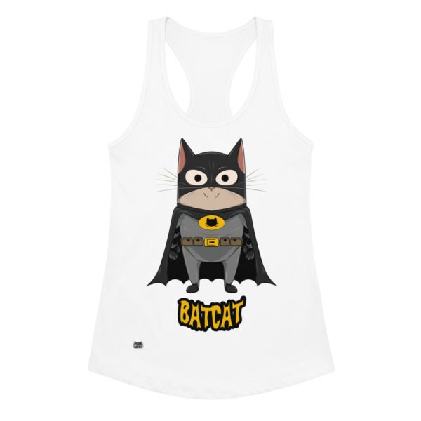 Camiseta de gatos para mujer BATCAT en color blanco, vista plana