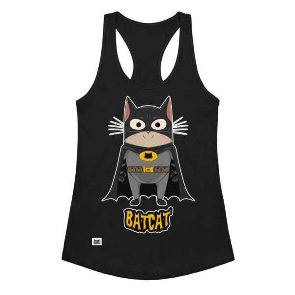 Camiseta de gatos para mujer BATCAT en color negro, vista plana