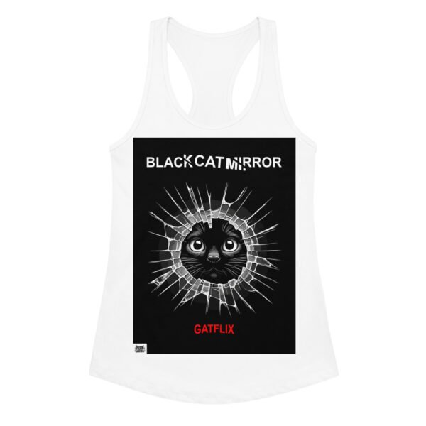 Camiseta de gatos para mujer BLACK CAT MIRROR en color blanco, vista plana