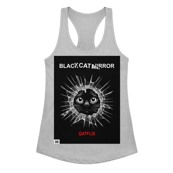 Camiseta de gatos para mujer BLACK CAT MIRROR en color gris jaspeado, vista plana