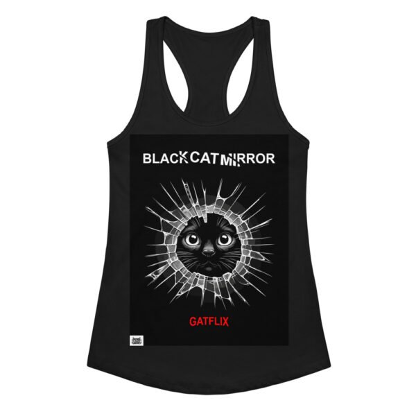 Camiseta de gatos para mujer BLACK CAT MIRROR en color negro, vista plana