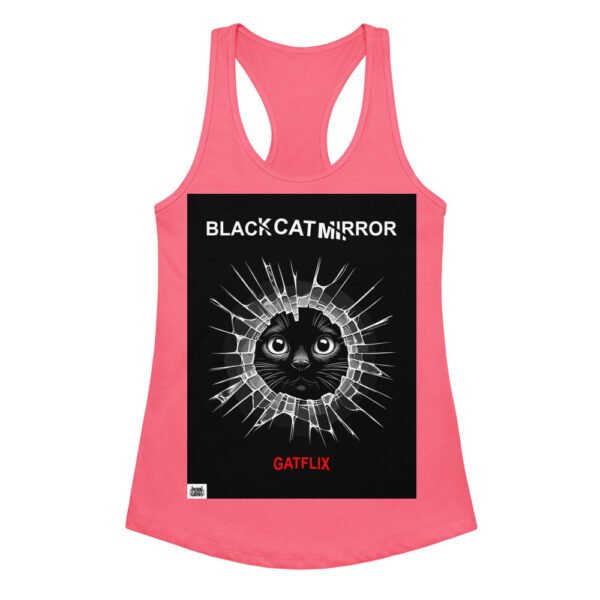 Camiseta de gatos para mujer BLACK CAT MIRROR en color rosa eléctrico, vista plana