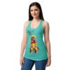Camiseta de gatos para mujer BREAKING CATS en color azul tahití, sobre modelo