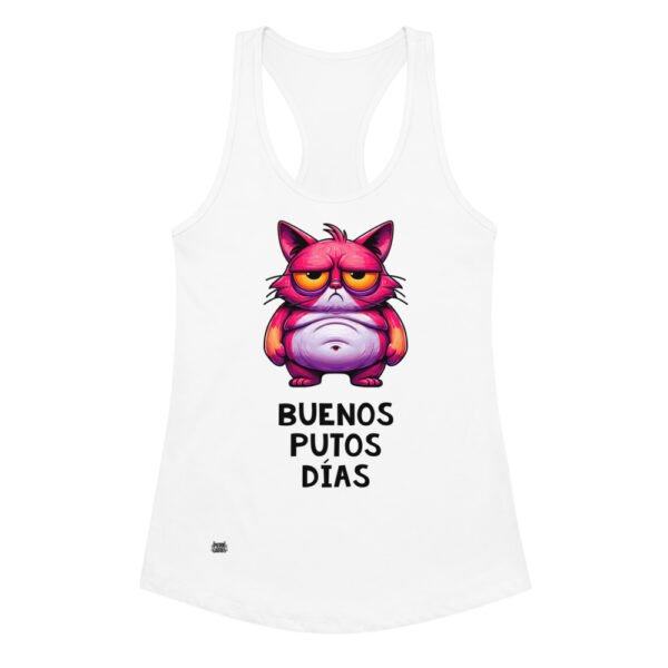 Camiseta de gatos para mujer BUENOS PUTOS DÍAS en color blanco, vista plana