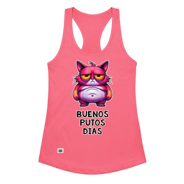 Camiseta de gatos para mujer BUENOS PUTOS DÍAS en color rosa eléctrico, vista plana