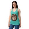 Camiseta de gatos para mujer GATO CAFÉ en color azul tahití, sobre modelo