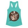 Camiseta de gatos para mujer GATO CAFÉ en color azul tahití, vista plana