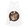 Camiseta de gatos para mujer GATO CAFÉ en color blanco, vista plana