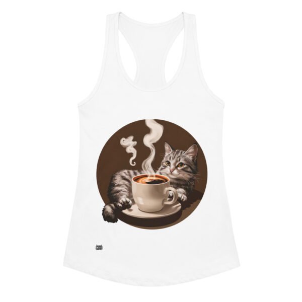 Camiseta de gatos para mujer GATO CAFÉ en color blanco, vista plana