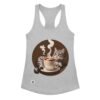 Camiseta de gatos para mujer GATO CAFÉ en color gris jaspeado, vista plana