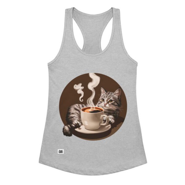 Camiseta de gatos para mujer GATO CAFÉ en color gris jaspeado, vista plana