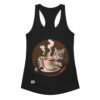 Camiseta de gatos para mujer GATO CAFÉ en color negro, vista plana