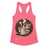 Camiseta de gatos para mujer GATO CAFÉ en color rosa eléctrico, vista plana