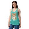 Camiseta de gatos para mujer CALLA Y ALIMÉNTAME en color azul tahití, sobre modelo