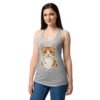 Camiseta de gatos para mujer CALLA Y ALIMÉNTAME en color gris jaspeado, sobre modelo